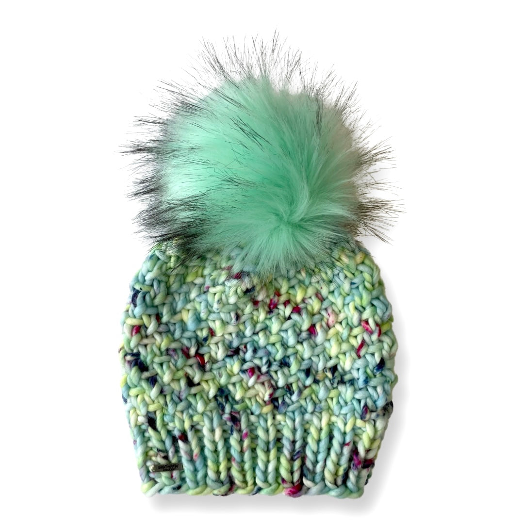 Adult Luxury Hand Knit Merino Wool Hat | Light Blue Multi Color