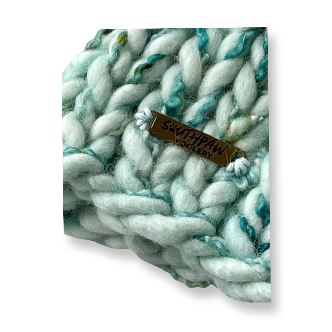 Adult Luxury Hand Knit Merino Wool Hat | Mint Green Slub