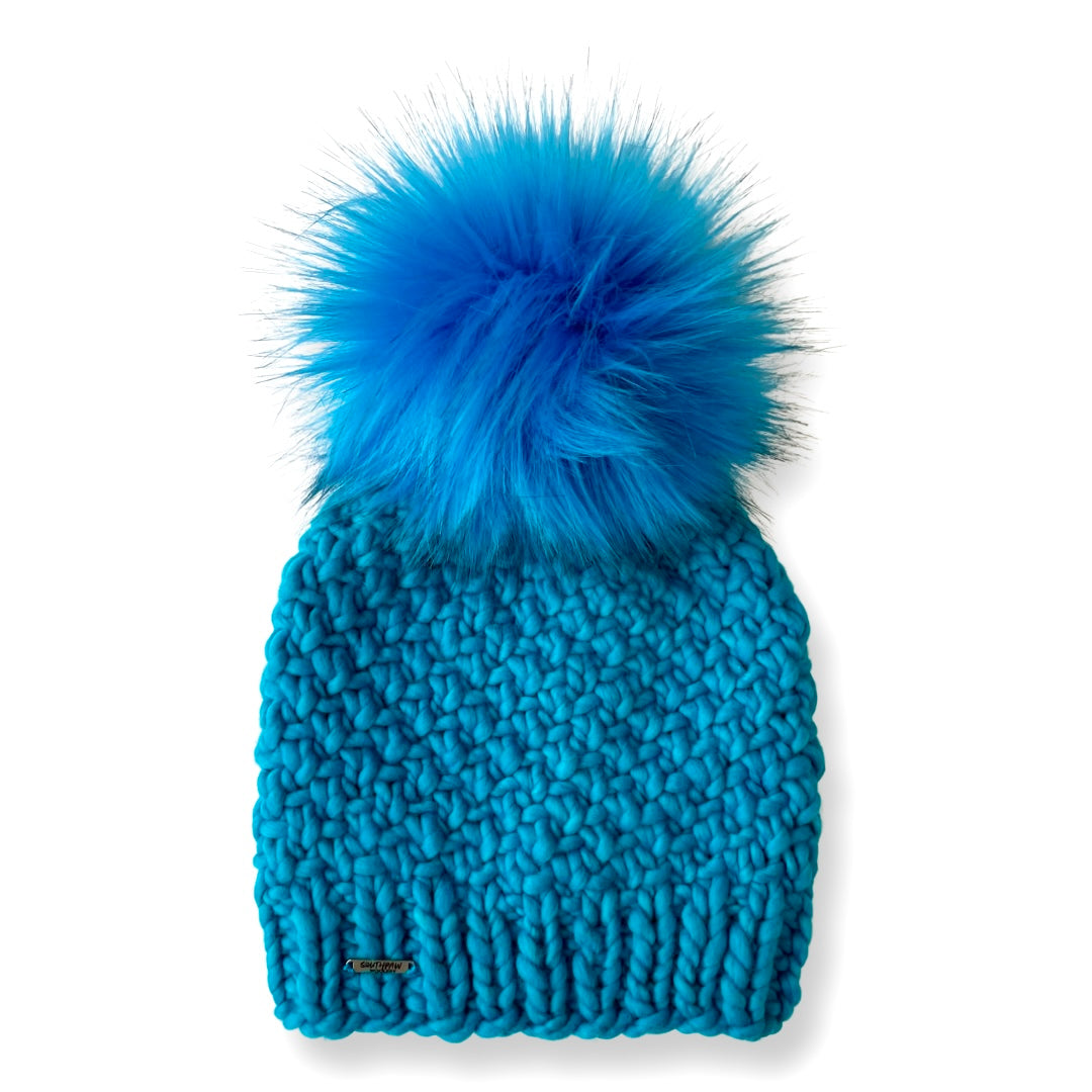 Adult Luxury Hand Knit Merino Wool Hat | Electric Blue