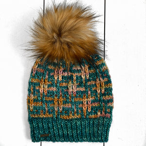 Adult Luxury Hand Knit Hat | Merino Wool Hat | Dark Teal | Gold | Hashtag Beanie