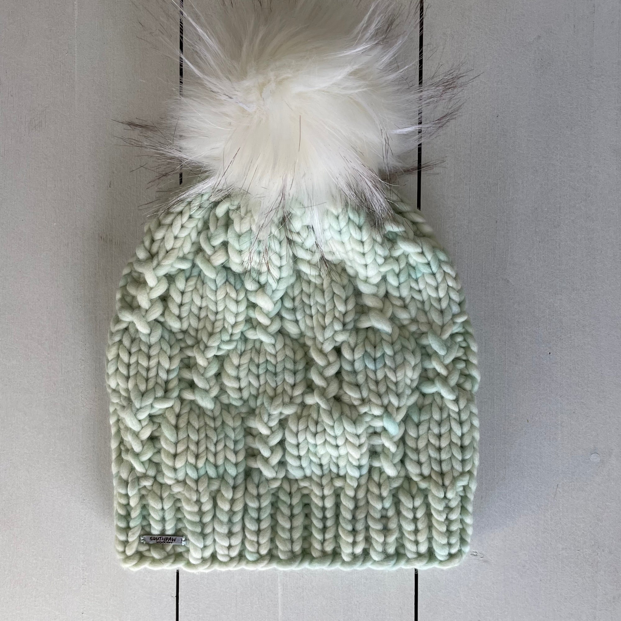 Adult Luxury Hand Knit Hat | Merino Wool Hat | Mint Green