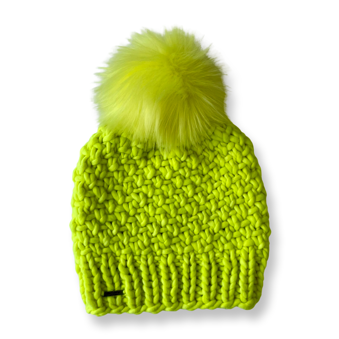 Adult Luxury Hand Knit Merino Wool Hat | Neon Yellow