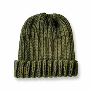 Adult Luxury Hand Knit Hat | Merino Wool | Ribbed Mid Weight | Dark Olive