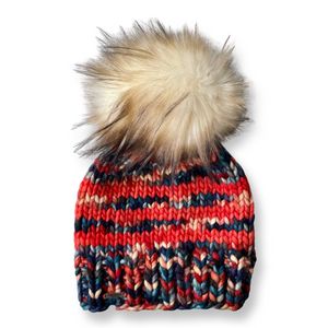 Adult Luxury Hand Knit Hat | Merino Wool Hat | Red | Orange | Blue | Multicolor