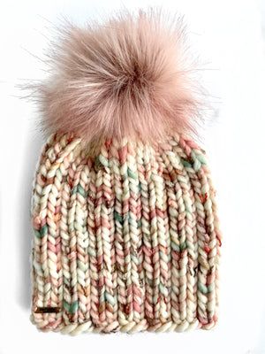 Adult Luxury Hand Knit Merino Wool Hat | Multi Pastel Slub