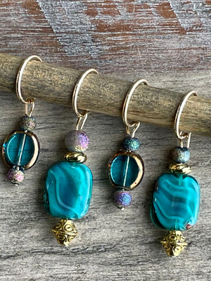 Southpaw Stitch Markers | Teal & Gold