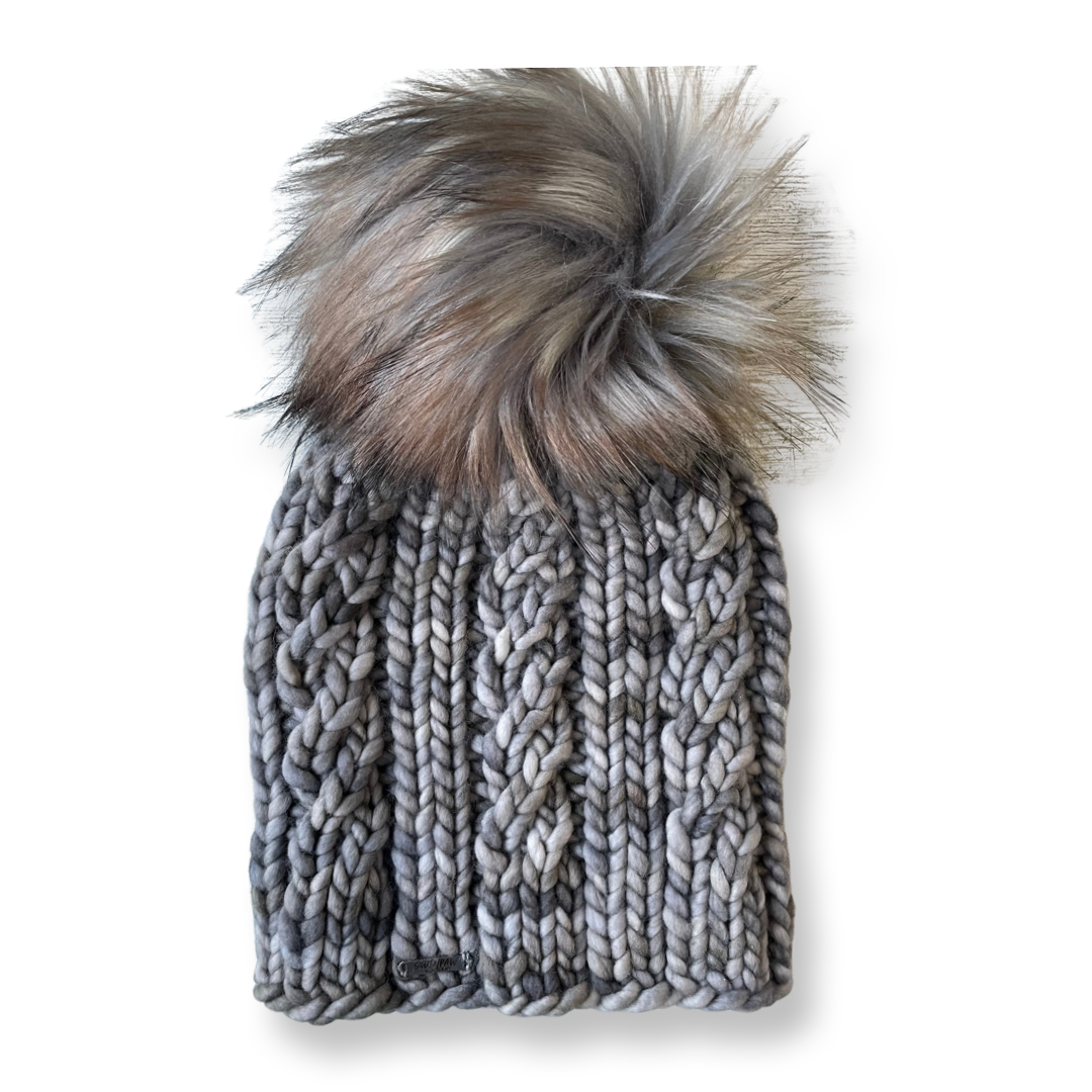 Luxury Knit Merino Wool Hat with Faux outlet Fur Pom