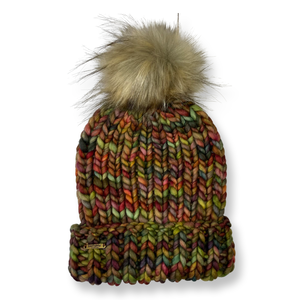 Adult Luxury Hand Knit Hat | Merino Wool Hat | Multi Colour Earthy | Folded Brim
