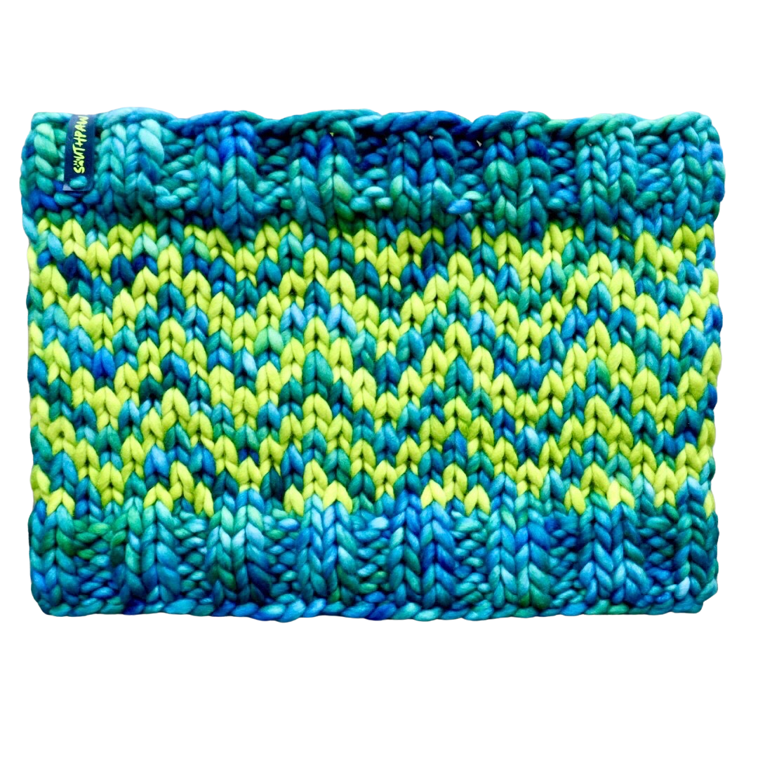 Adult Merino Wool Luxury Knit Cowl | blue green multi | Apple Green