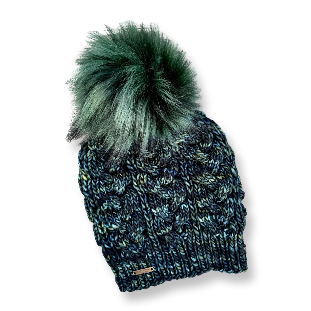 Adult Luxury Hand Knit Hat | Merino Wool | Midnight Forest Cables