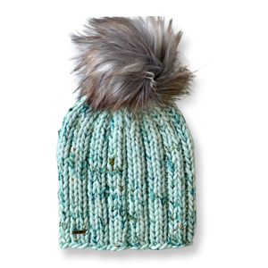 Adult Luxury Hand Knit Merino Wool Hat | Mint Green Slub