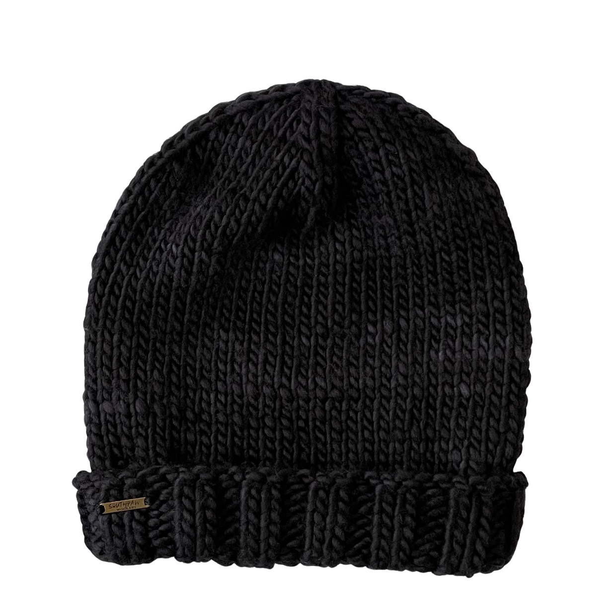 Adult Luxury Hand Knit Hat | Folded Brim | Merino Wool | Black