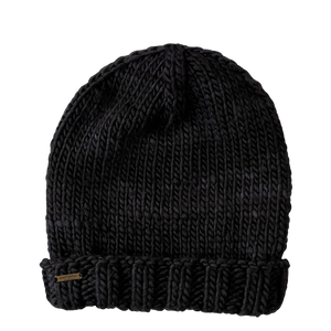 Adult Luxury Hand Knit Hat | Folded Brim | Merino Wool | Black