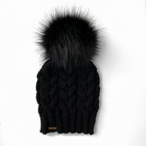 Adult Luxury Hand Knit Hat | Merino Wool Hat |  Black Cable