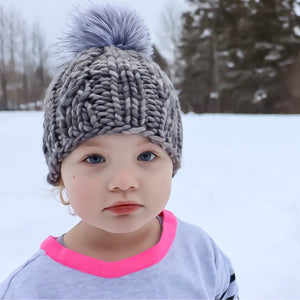 Child's Luxury Hand Knit Hat | Merino Wool Hat | Cloudy Day Grey -hat-SOM-020 | Spindrift Beanie