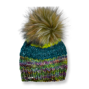 Adult Luxury Hand Knit Hat | Merino Wool Hat | Neon Green | Teal | Multicolor | Color Snap Beanie