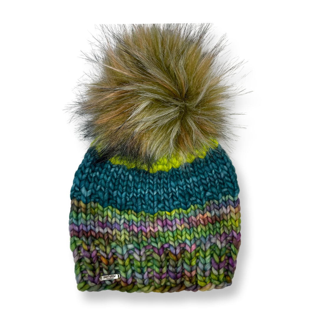 Adult Luxury Hand Knit Hat | Merino Wool Hat | Neon Green | Teal | Multicolor | Color Snap Beanie