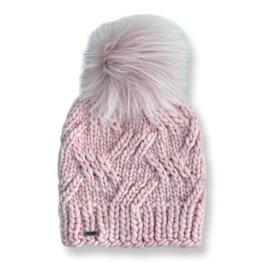 Adult Luxury Hand Knit Hat | Merino Wool Hat | Soft Pink