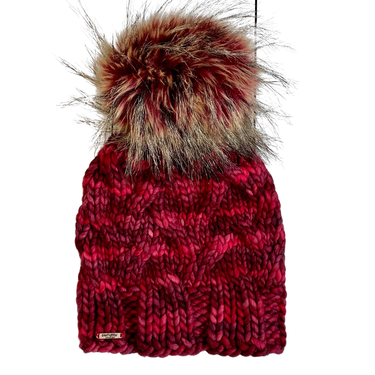 Adult Luxury Hand Knit Hat | Merino Wool Hat | Dark Red | 7 Day Beanie