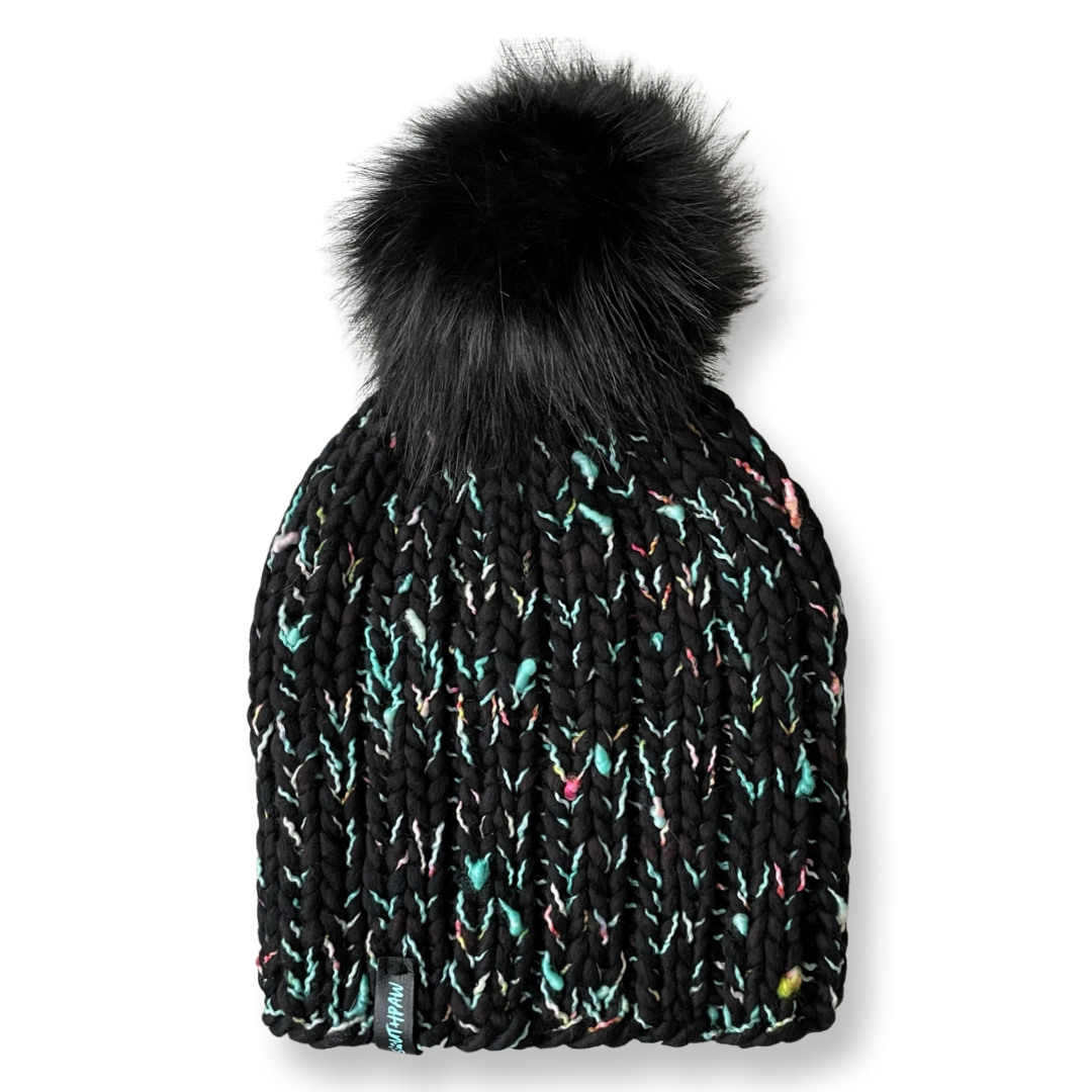Adult Luxury Hand Knit Hat | Merino Wool | Black | Slub