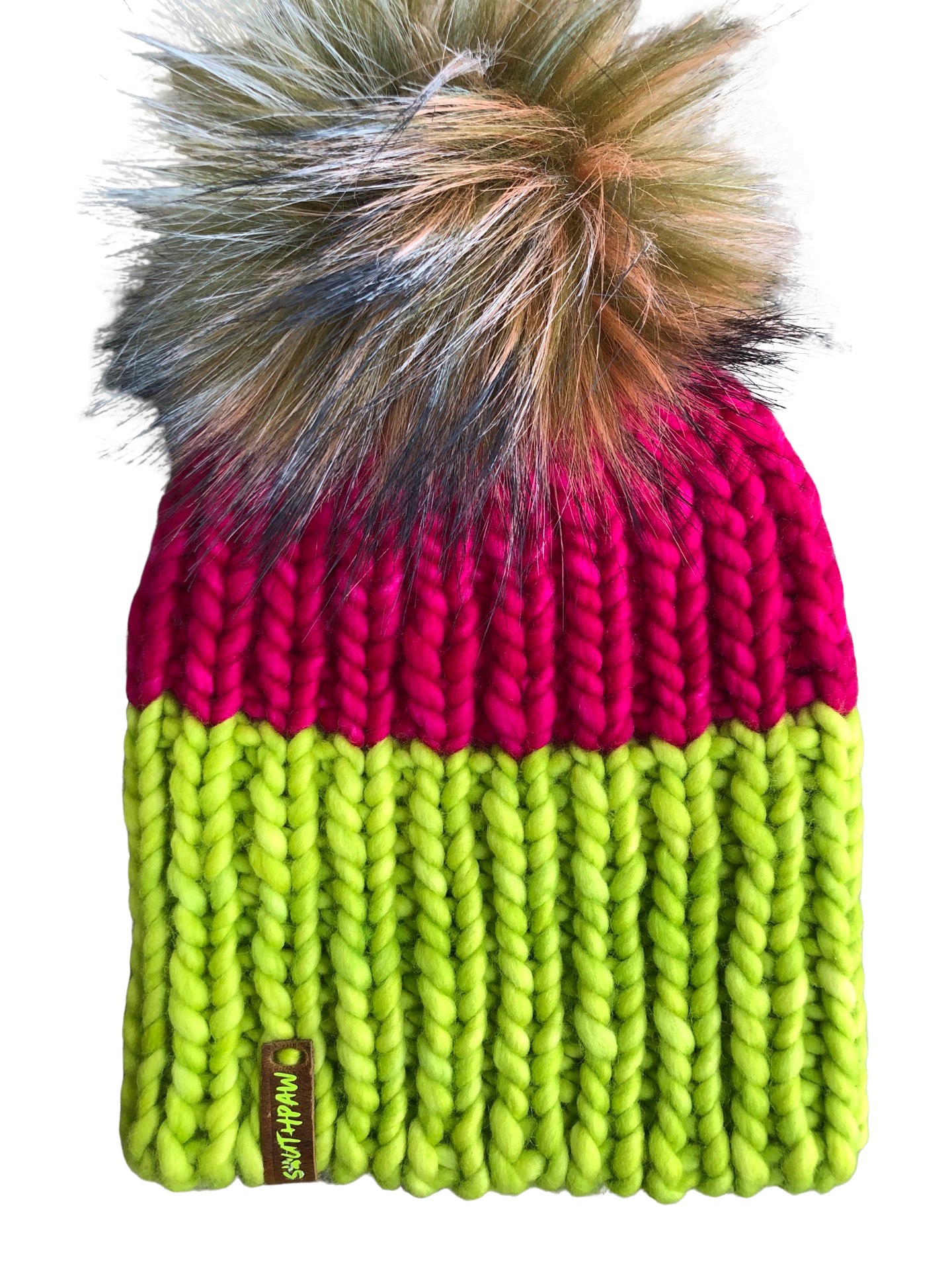 Bringing Back Neon Beanie | Neon Fuchsia and Green Merino Wool Hat