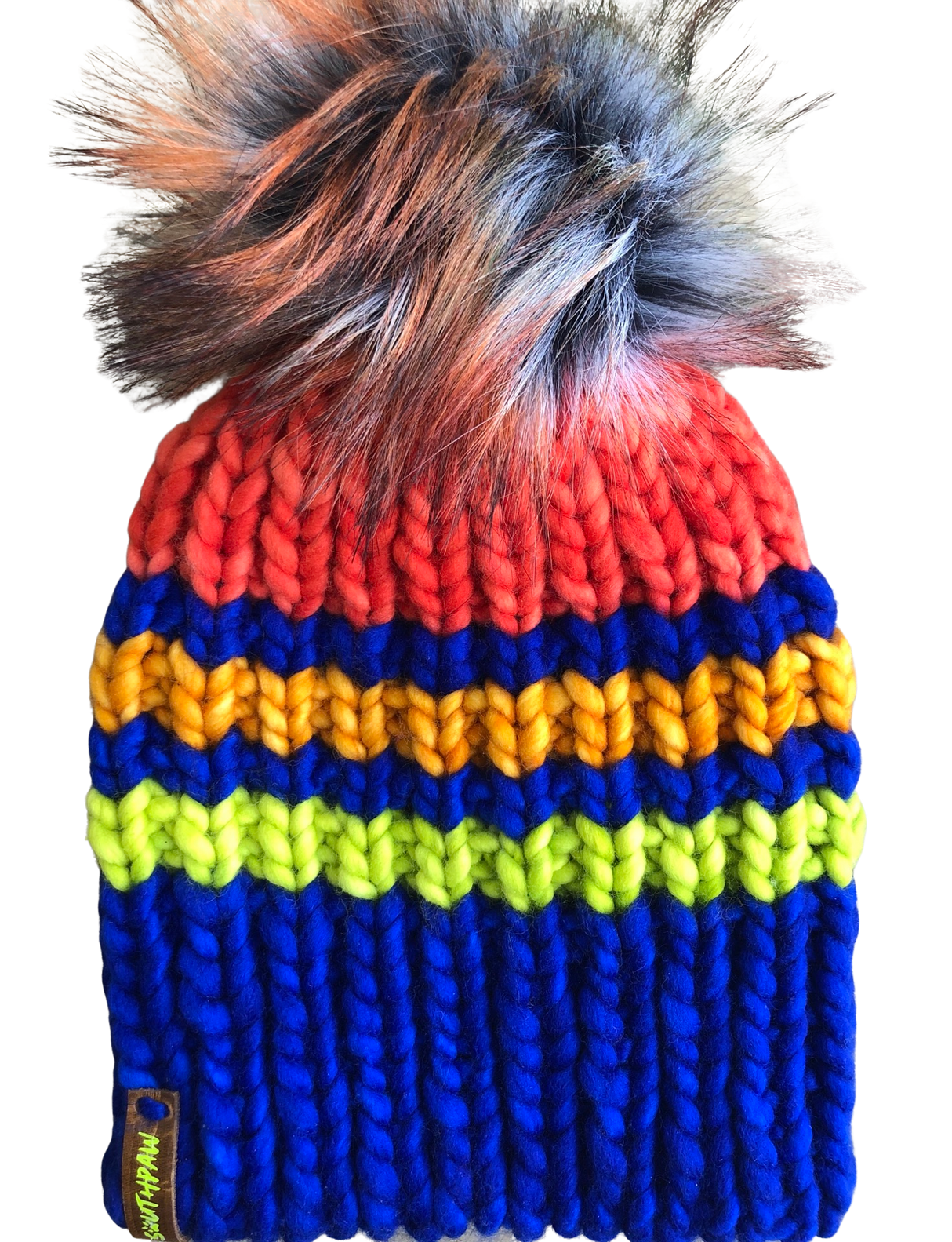 Bringing Back Neon Beanie | Neon Stripes Merino Wool Hat-Electric Blue/Green/Orange