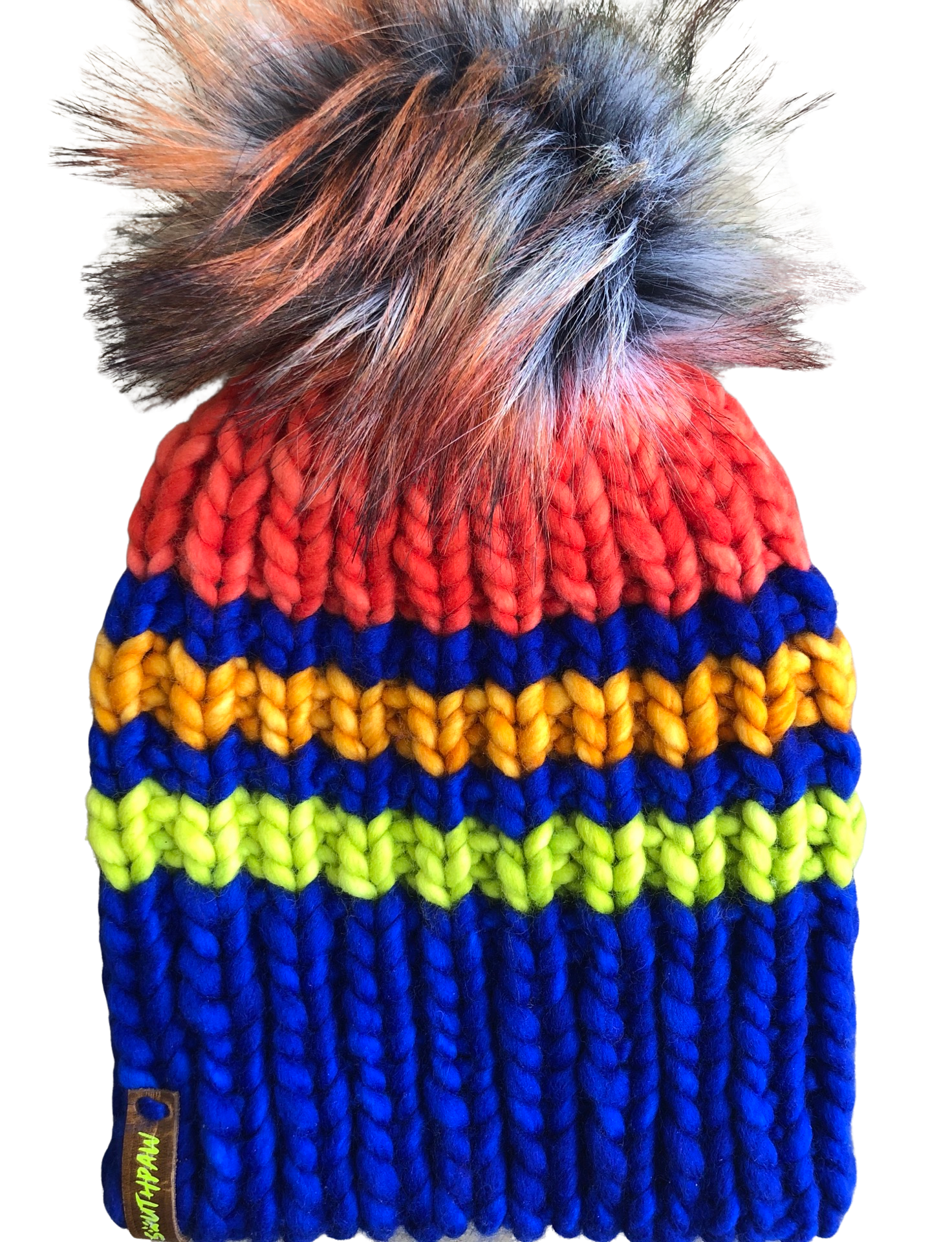Bringing Back Neon Beanie | Neon Stripes Merino Wool Hat-Electric Blue/Green/Orange