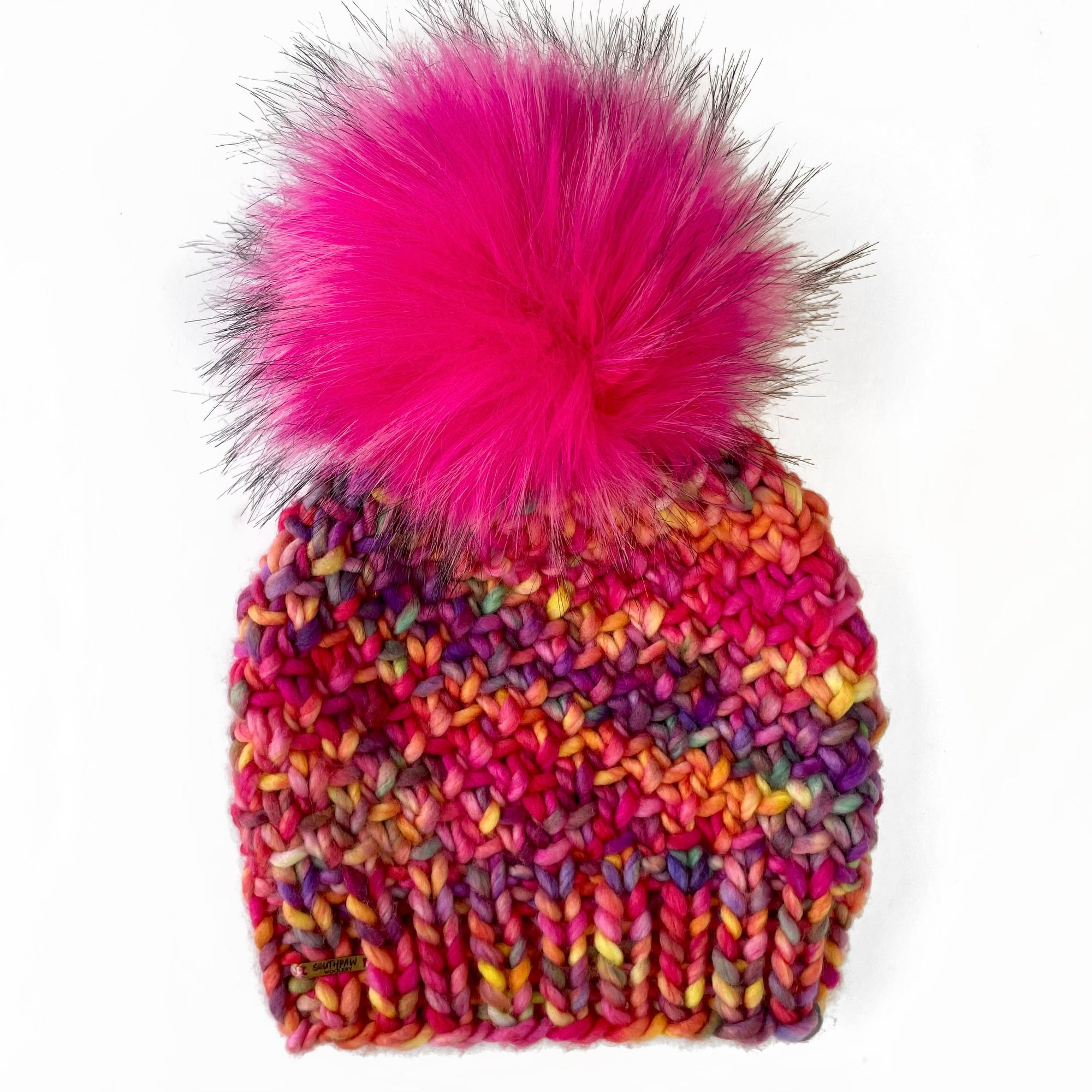 Adult Luxury Hand Knit Merino Wool Hat | Rainbow Pink