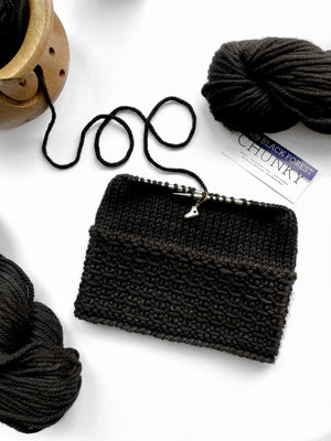 Adult Luxury Hand Knit Hat | Merino Wool | Fire Pom Black