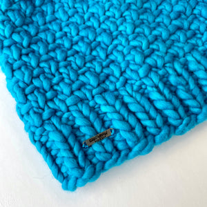 Adult Luxury Hand Knit Merino Wool Hat | Electric Blue