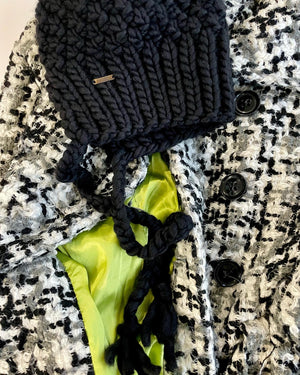 Adult Hand Knit Split Brim Hat | Merino Wool | Black